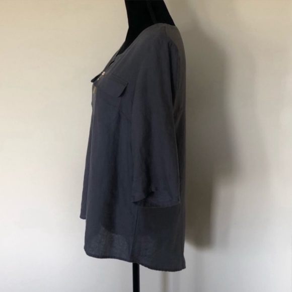 Ellen Tracy 100% linen grey pullover blouse top 3/4 sleeve lagenlook size medium - Picture 11 of 13